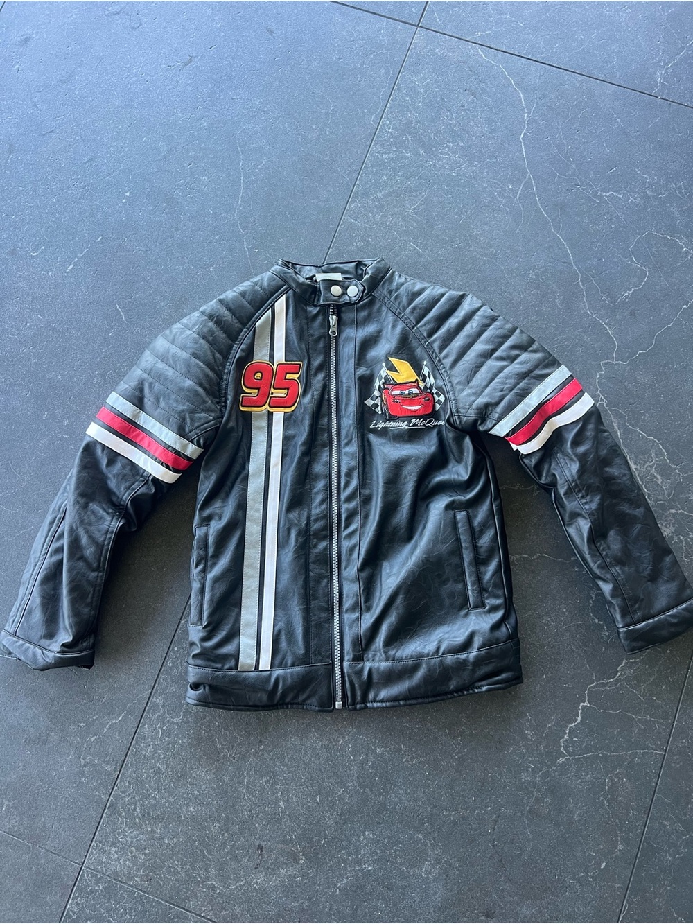 NWT Disney Black Faux-Leather Kids CARS Lightning McQueen moto Jacket